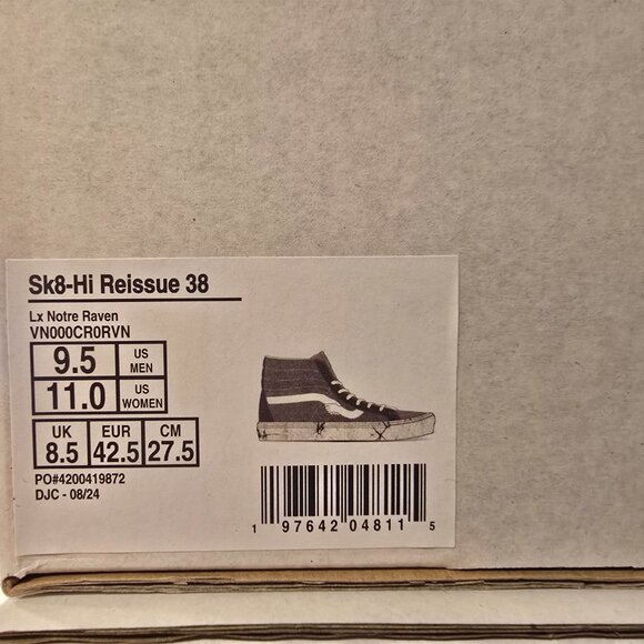 Vans x Notre Sk8 Hi Reissue 38 Lx Notre Raven Grey VN000CR0RVN MENS 9.5 NEW RARE - Picture 8 of 8